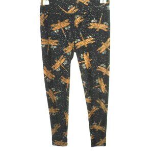 LuLaRoe Leggings Women's One Size Dragonflies Black, Tan, Gray Dragonfly